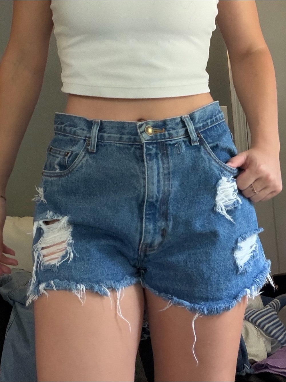 Route 66 High-Waist Cut Off Distressed Denim Shorts